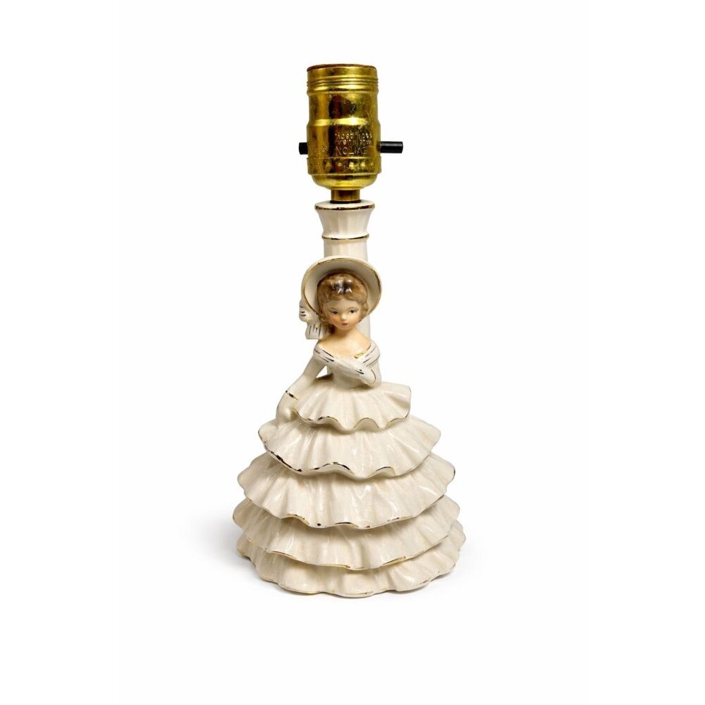 Porcelain Boudoir Table Small Night Light TV Television Lamp Southern Belle Girl